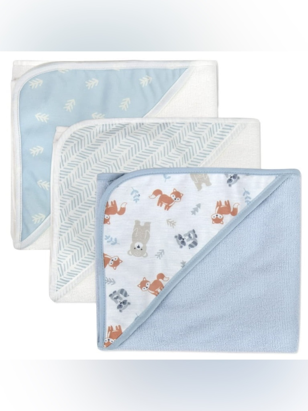 Baby Hooded Towel Set - Soft Blue & White